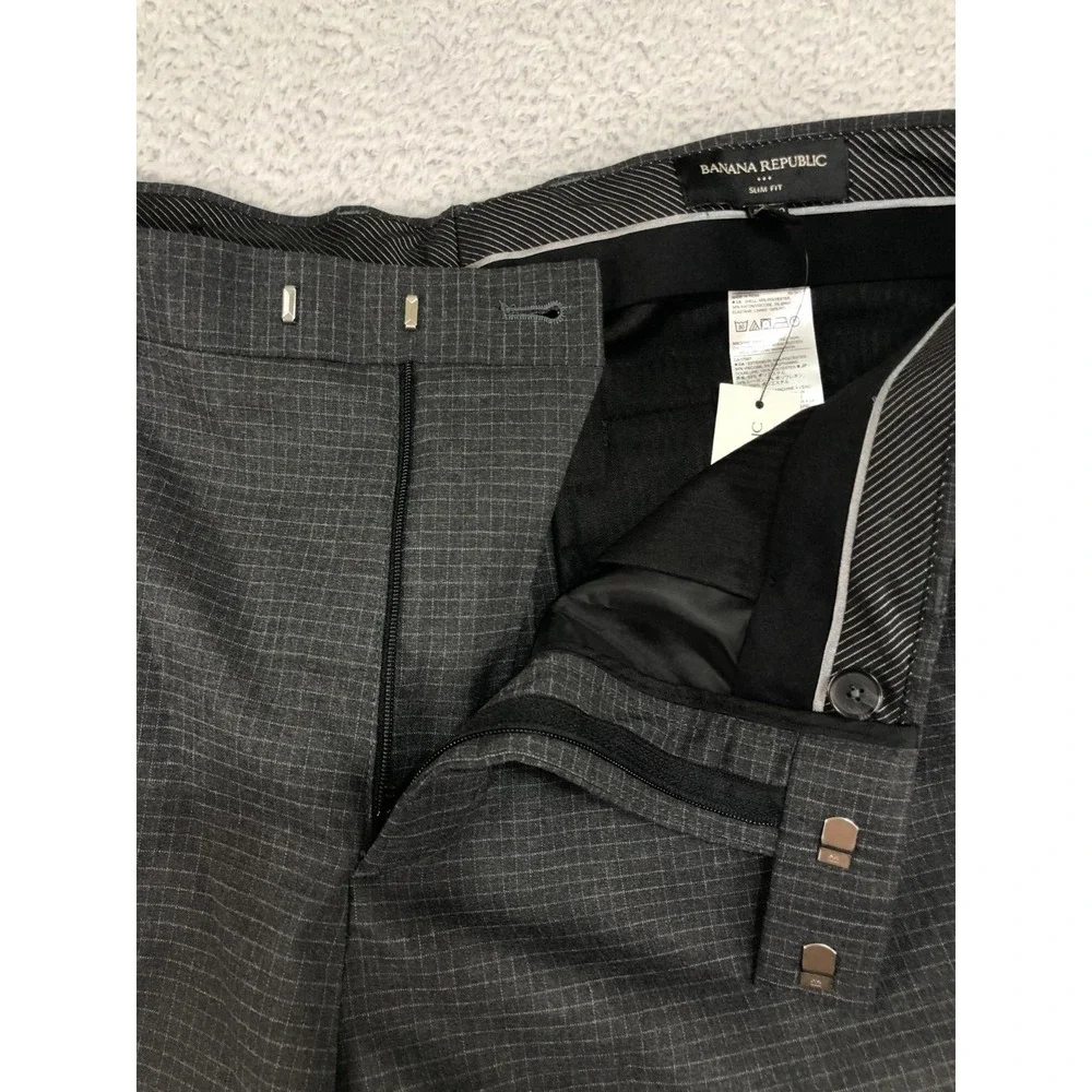 Banana Republic Pants Mens 36x31 Gray NWT Dress Plaid Slim Fit